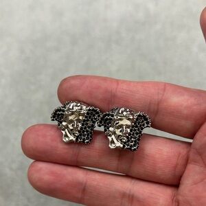 Versace Silver and Black Medusa Earrings